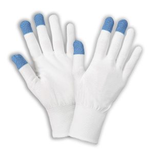 Safety gloves with carbon fibres on 3 fingertips